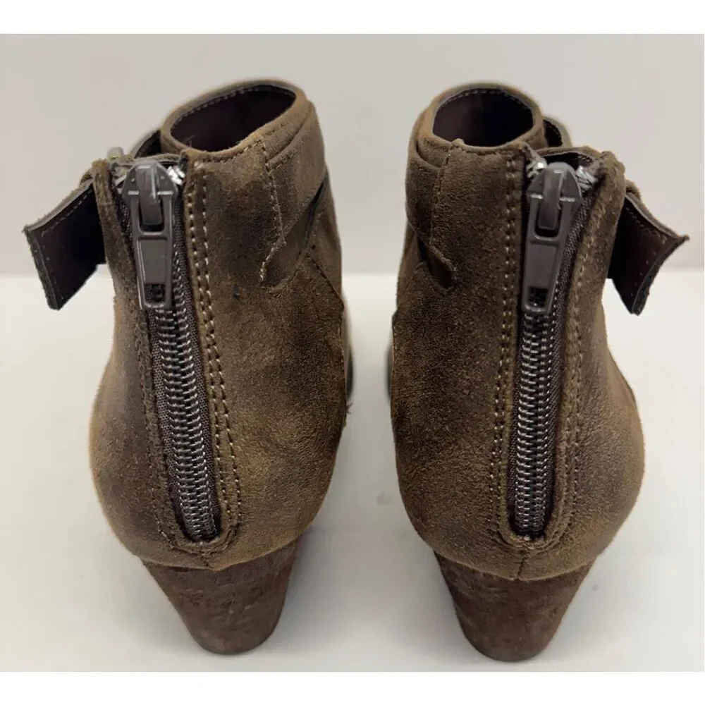 Bella Vita Boots Size 8 Brown Block Heel Ankle Zip Padded Insole Buckle‎ Detail